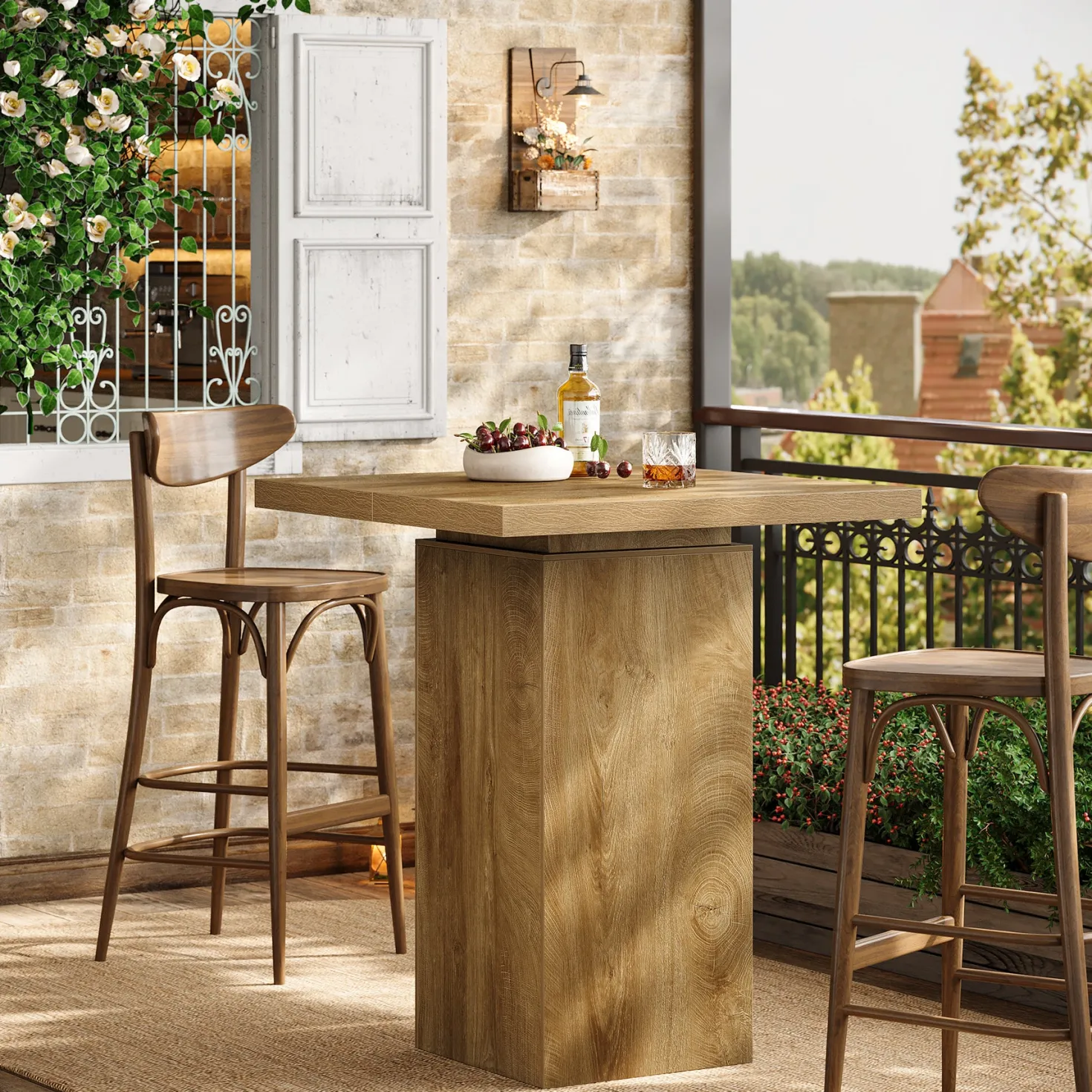 39.4" Square Bar Table, High Top Bistro Pub Cocktail Table Dining Table