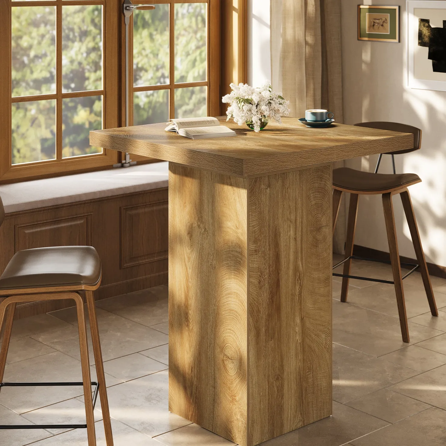 39.4" Square Bar Table, High Top Bistro Pub Cocktail Table Dining Table