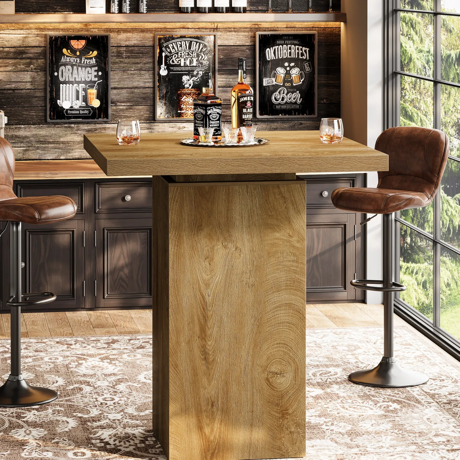 39.4" Square Bar Table, High Top Bistro Pub Cocktail Table Dining Table