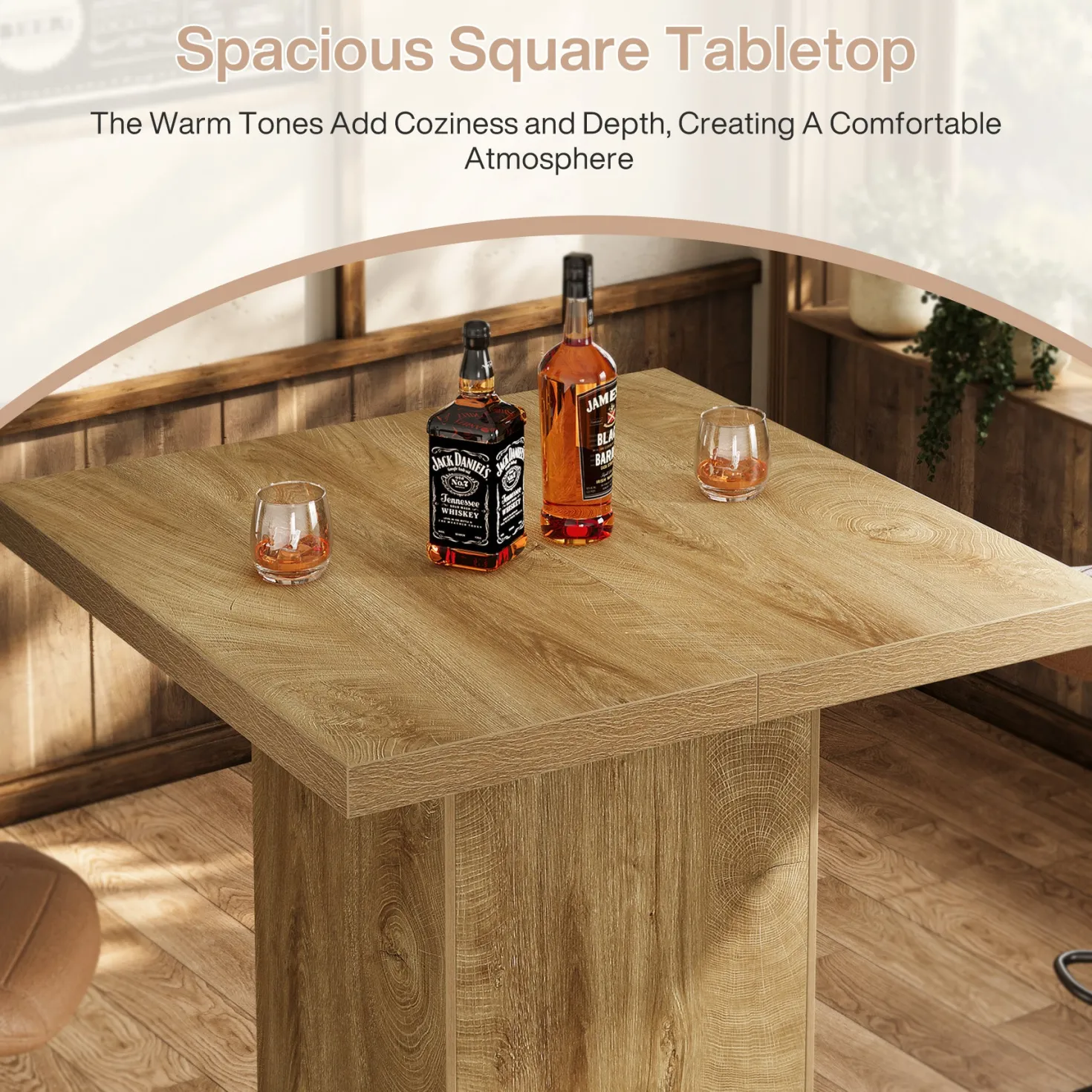 39.4" Square Bar Table, High Top Bistro Pub Cocktail Table Dining Table