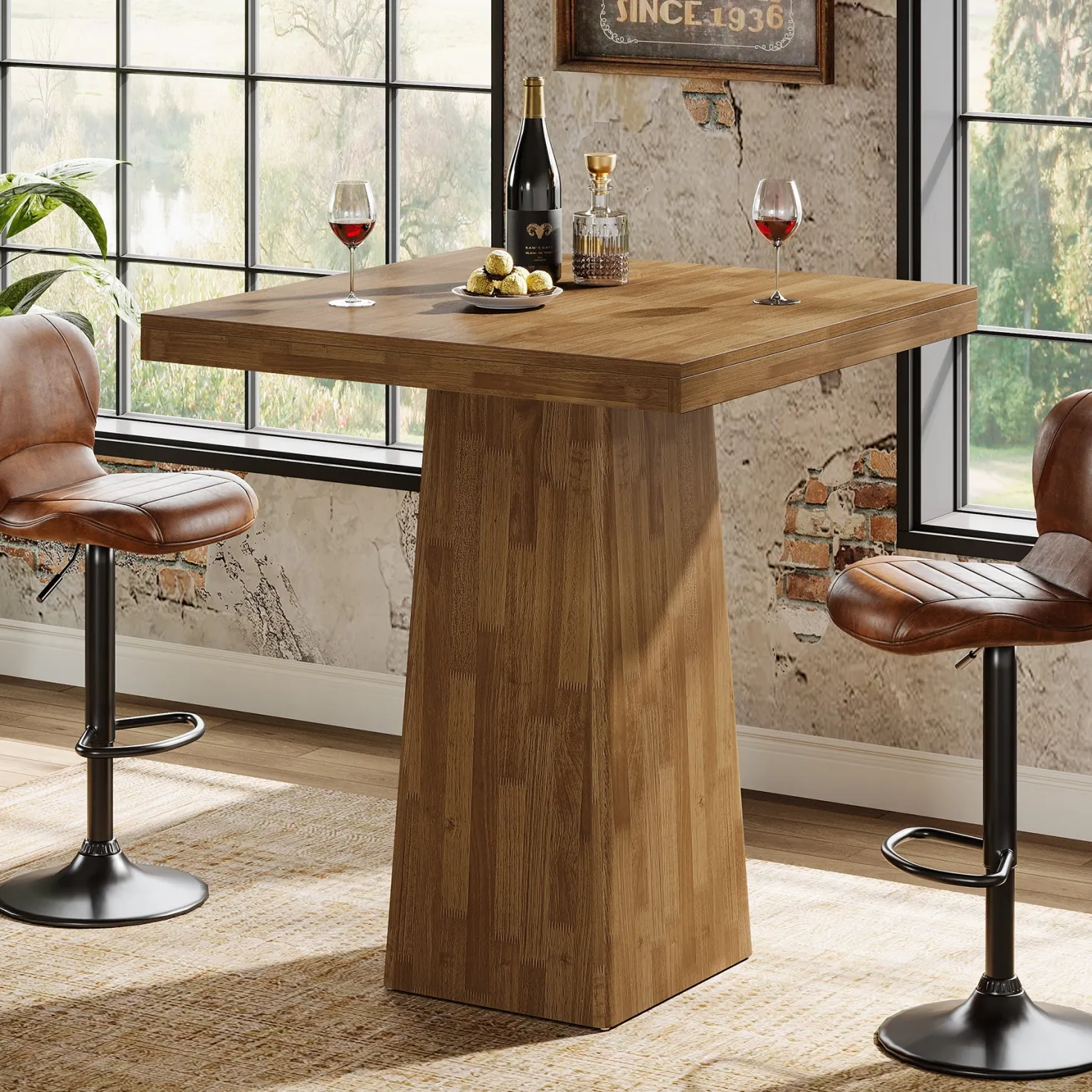31.5" Square Bar Table, Industrial Counter Height Pub Cocktail Unit Dining Table