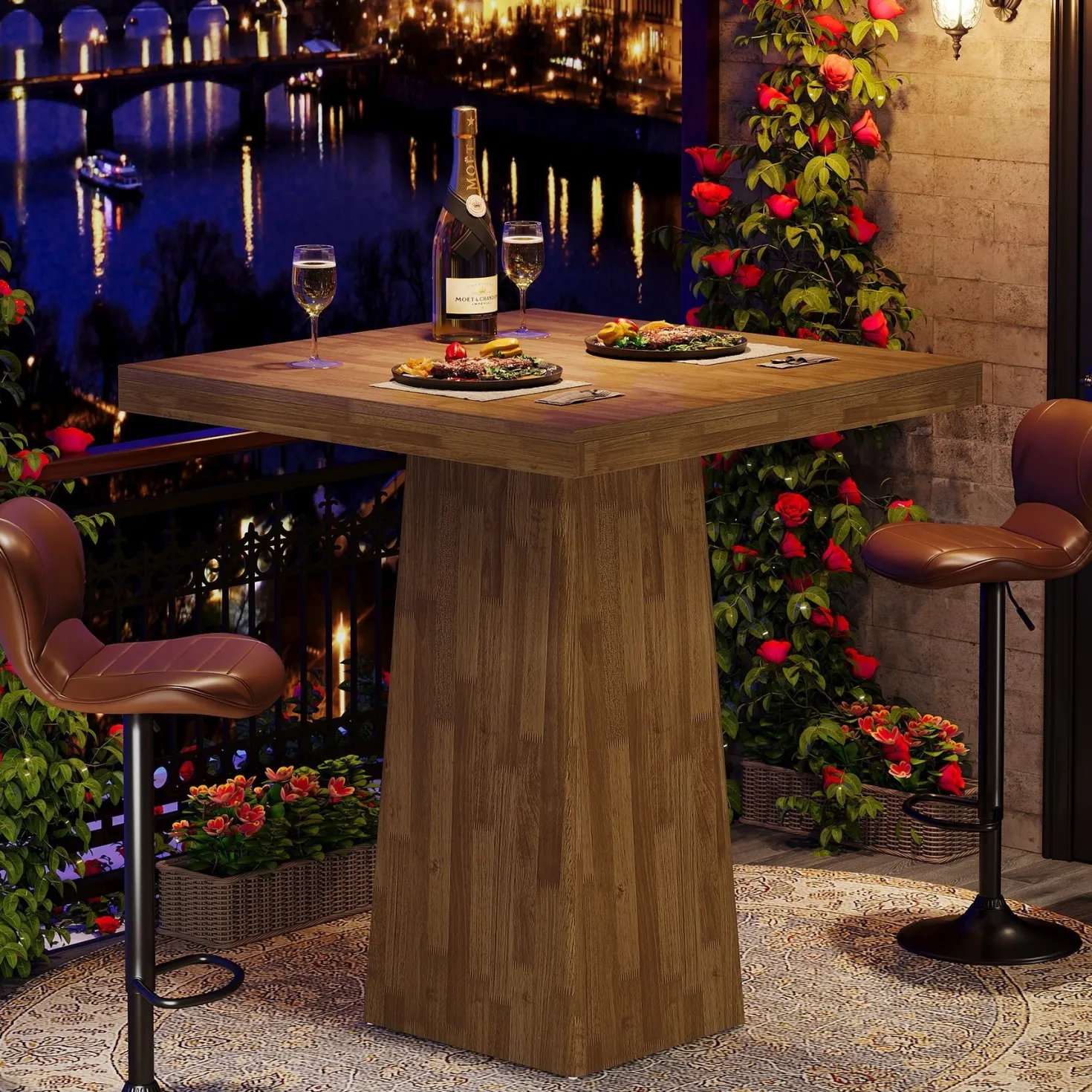 31.5" Square Bar Table, Industrial Counter Height Pub Cocktail Unit Dining Table