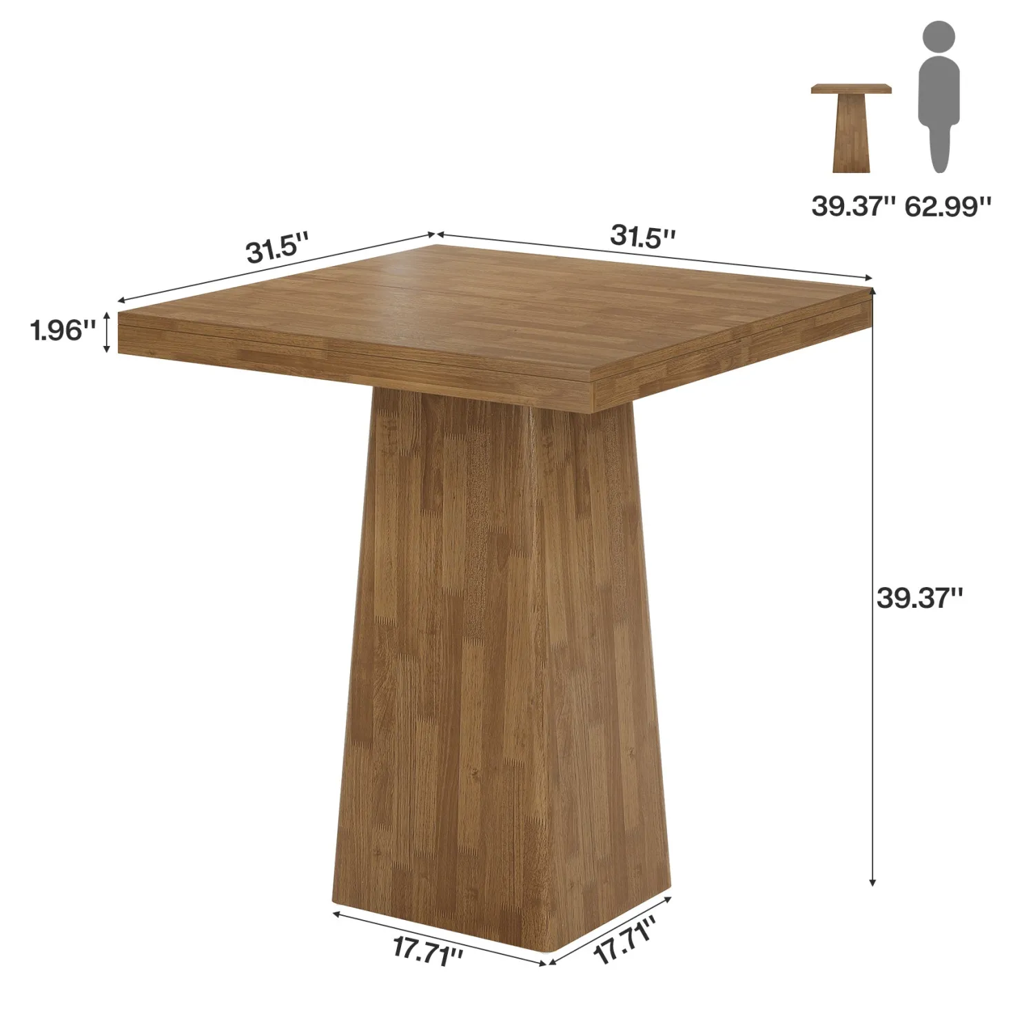 31.5" Square Bar Table, Industrial Counter Height Pub Cocktail Unit Dining Table