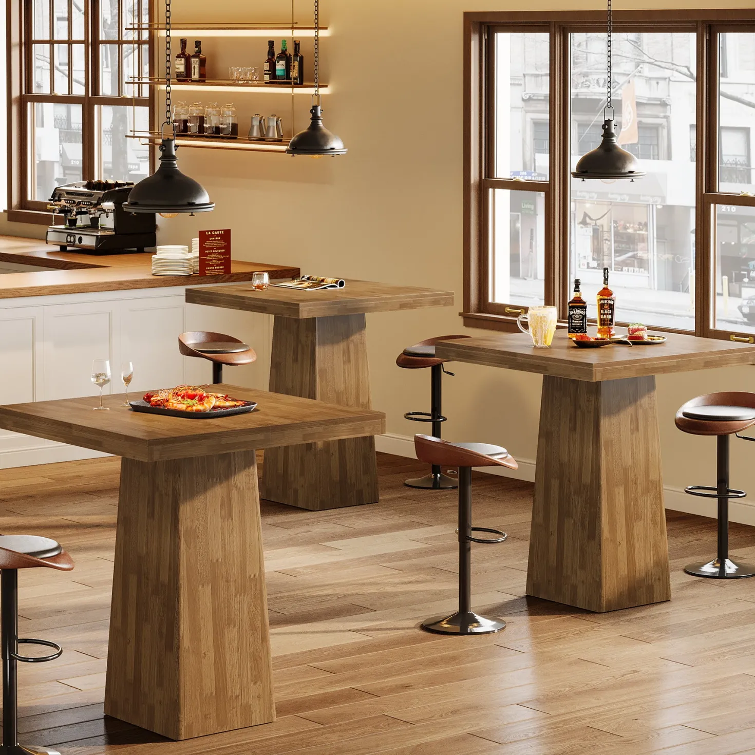 31.5" Square Bar Table, Industrial Counter Height Pub Cocktail Unit Dining Table