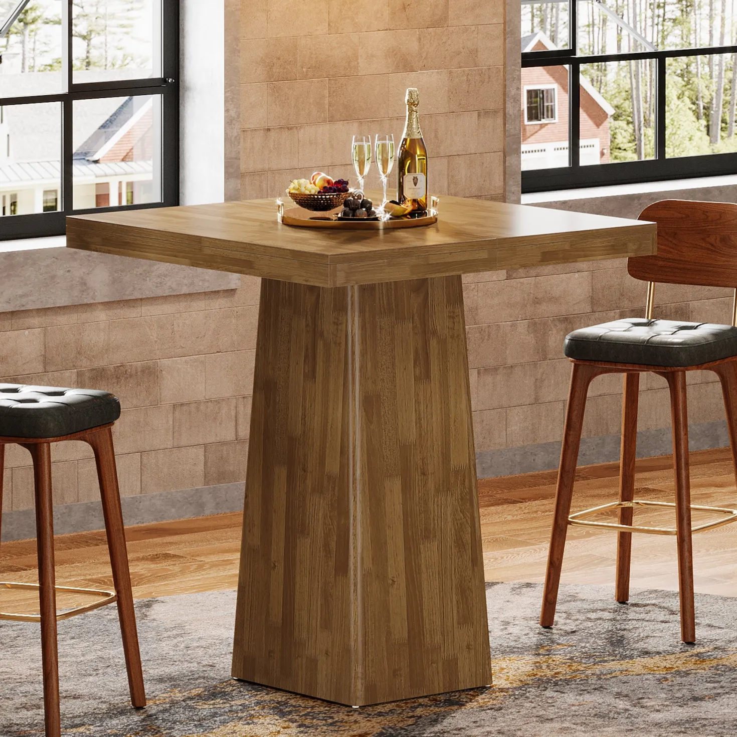 31.5" Square Bar Table, Industrial Counter Height Pub Cocktail Unit Dining Table