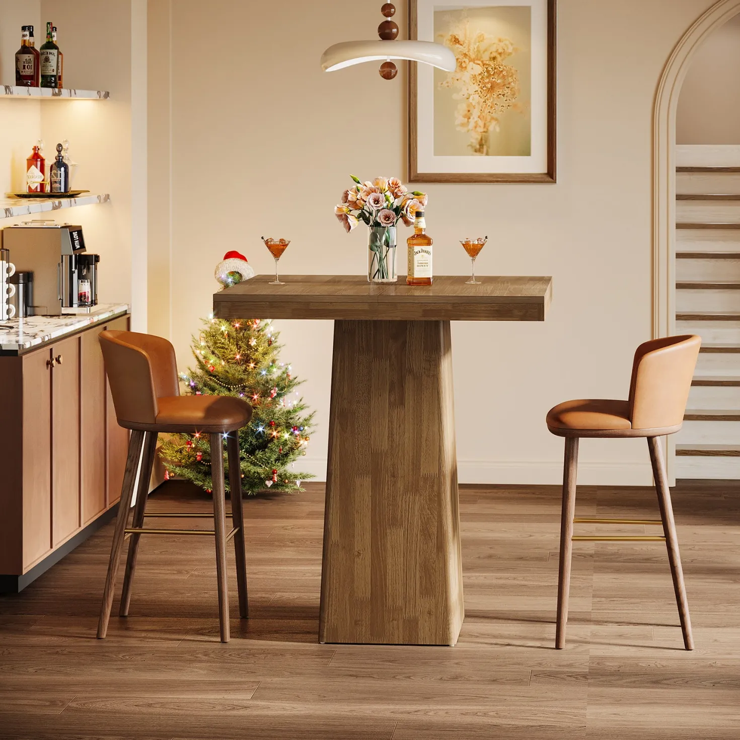 31.5" Square Bar Table, Industrial Counter Height Pub Cocktail Unit Dining Table