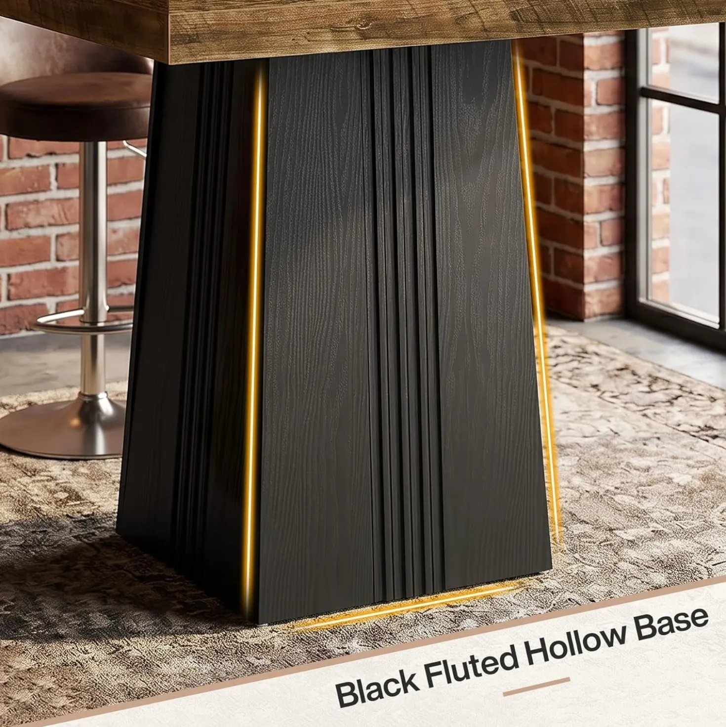 35.4" Square Bar Table, Modern Fluted Pub Table, Bar Height with Hollow Base