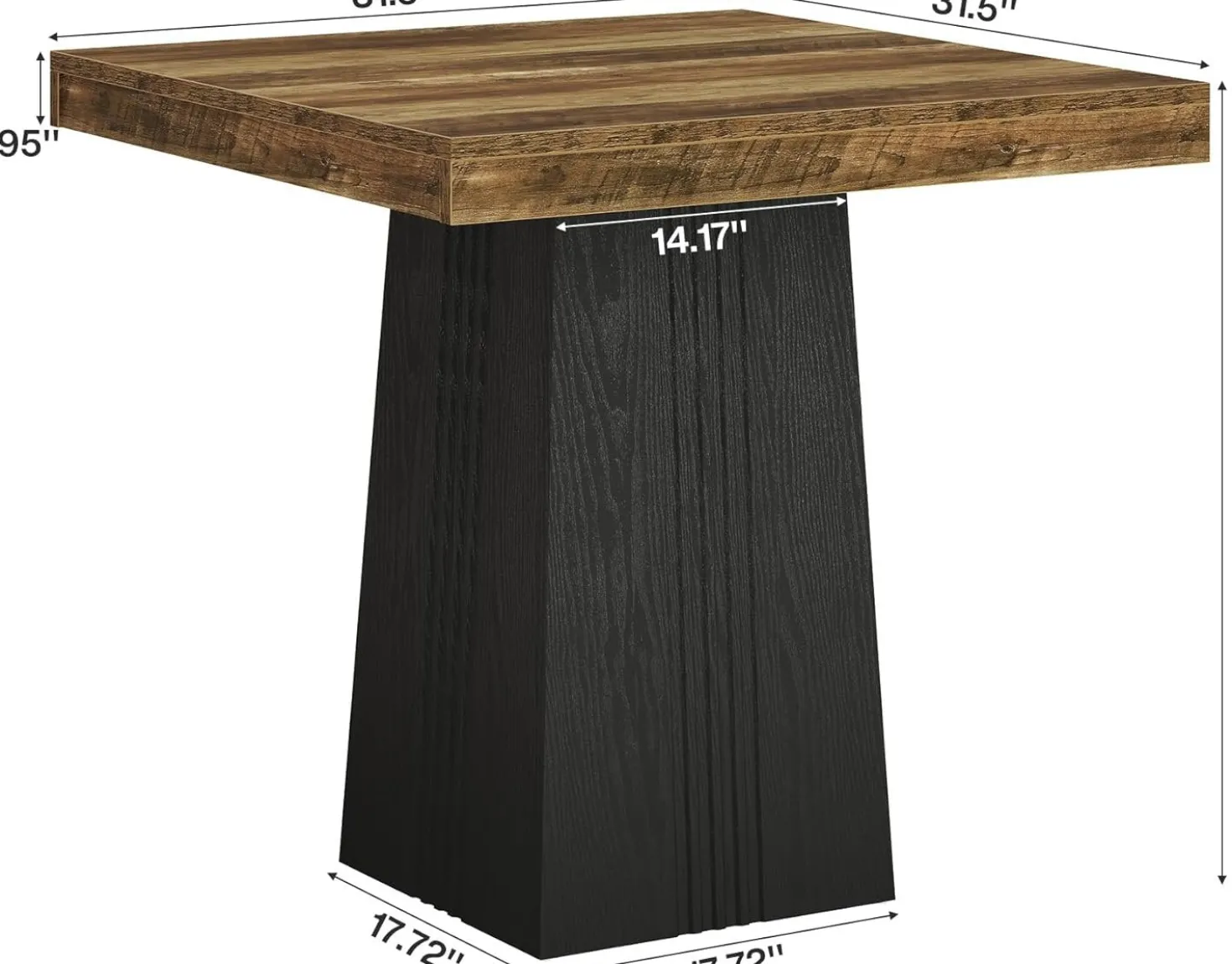 35.4" Square Bar Table, Modern Fluted Pub Table, Bar Height with Hollow Base