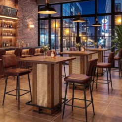 31.5" Square Bar Table, Rattan Pub Table with Footrest for Kitchen Breakfast Nook