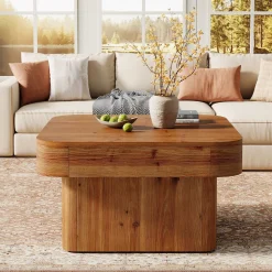 31.5" Square Coffee Table, Farmhouse Solid Wood Center Table