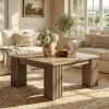39" Square Coffee Table, Farmhouse Center Table with Fluted Legs