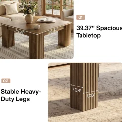 39" Square Coffee Table, Farmhouse Center Table with Fluted Legs