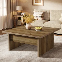 39.4" Square Coffee Table, Farmhouse Cocktail Tea Center Table for Living Room