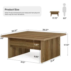 39.4" Square Coffee Table, Farmhouse Cocktail Tea Center Table for Living Room