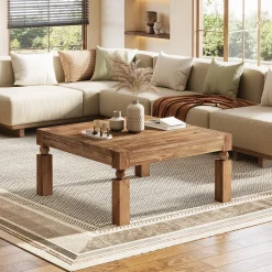 39" Square Coffee Table, Farmhouse Wood Accent Center Table with Sturdy Legs
