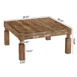 39" Square Coffee Table, Farmhouse Wood Accent Center Table with Sturdy Legs