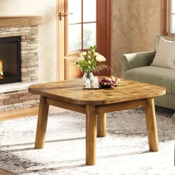 31.5" Square Coffee Table, Farmhouse Solid Wood Center Table with Rounded Corners