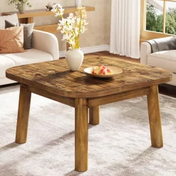 31.5" Square Coffee Table, Farmhouse Solid Wood Center Table with Rounded Corners