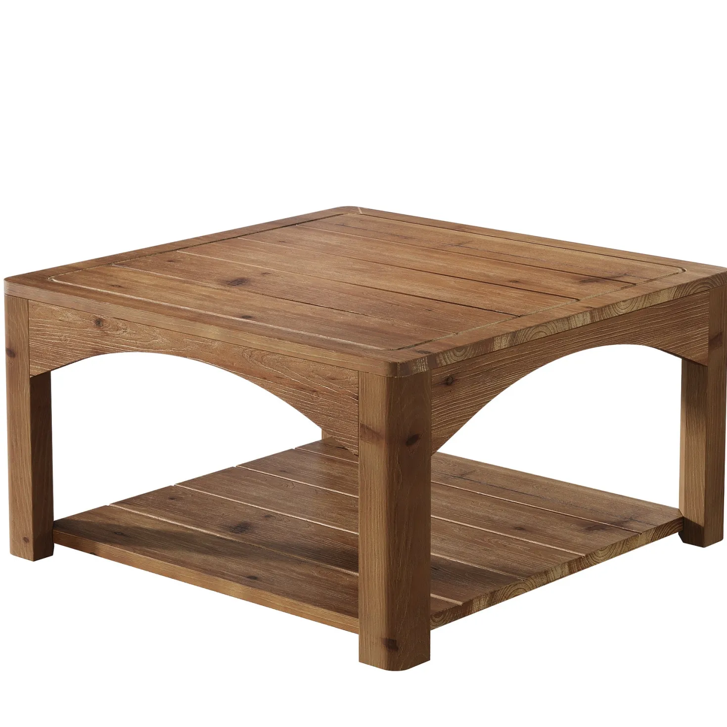 31.5" Square Coffee Table, Solid Wood 2-Tier Center Table for Living Room