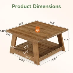 31.5" Square Coffee Table, Solid Wood 2-Tier Accent Center Cocktail Table