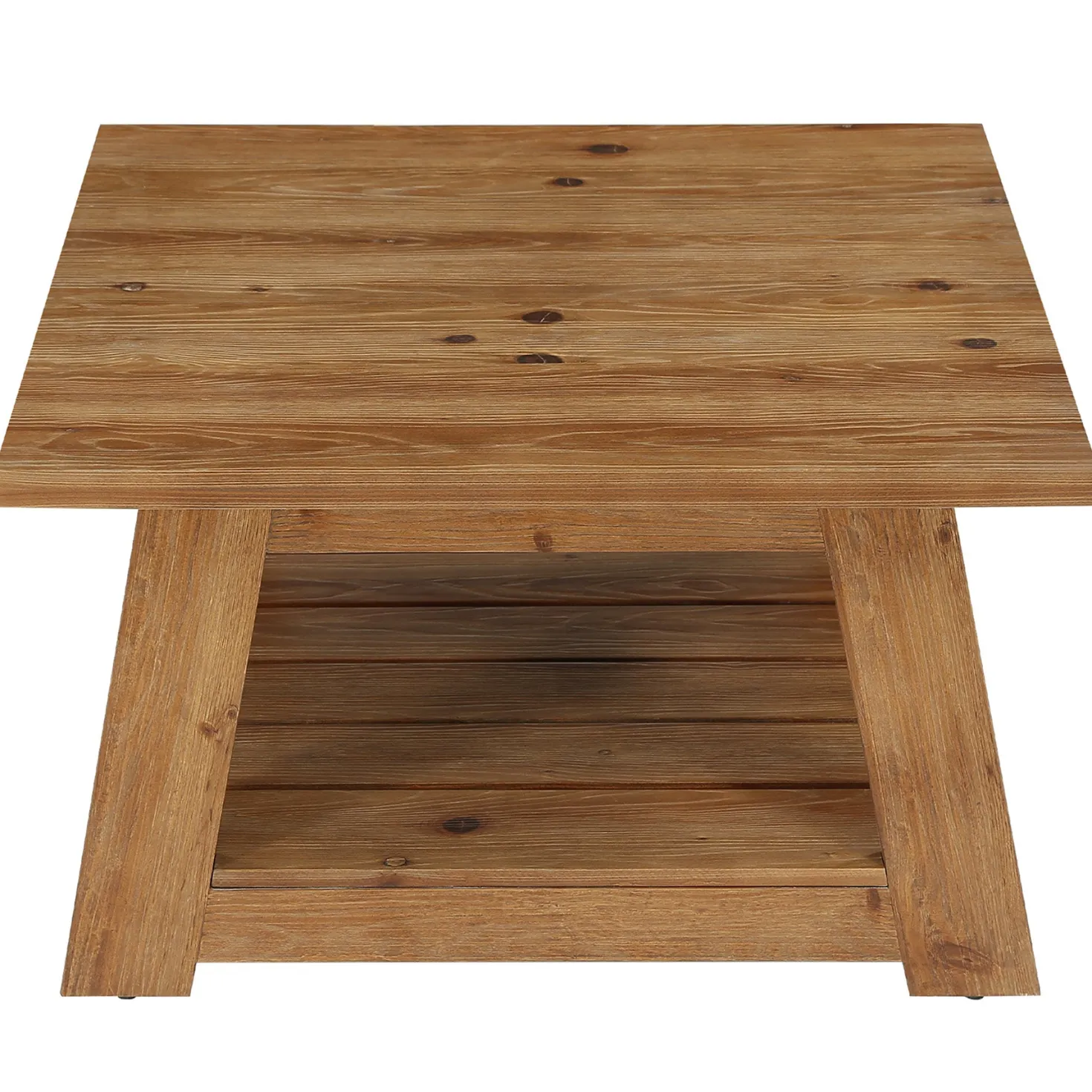 31.5" Square Coffee Table, Solid Wood 2-Tier Accent Center Cocktail Table