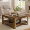 39.4" Square Coffee Table, Wooden Center Tea Accent Table with 2-Tier Storage