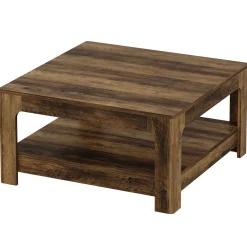 39.4" Square Coffee Table, Wooden Center Tea Accent Table with 2-Tier Storage