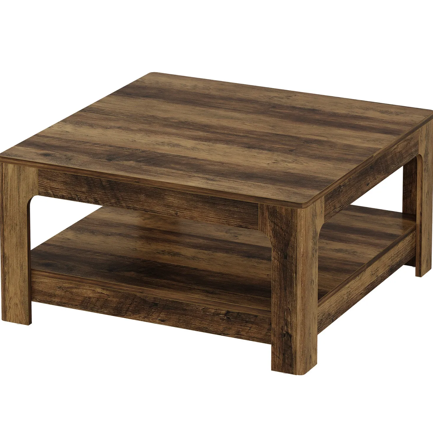 39.4" Square Coffee Table, Wooden Center Tea Accent Table with 2-Tier Storage
