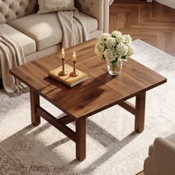 31" Square Coffee Table, Wooden Farmhouse Center Table with Sturdy Legs