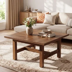 31" Square Coffee Table, Wooden Farmhouse Center Table with Sturdy Legs