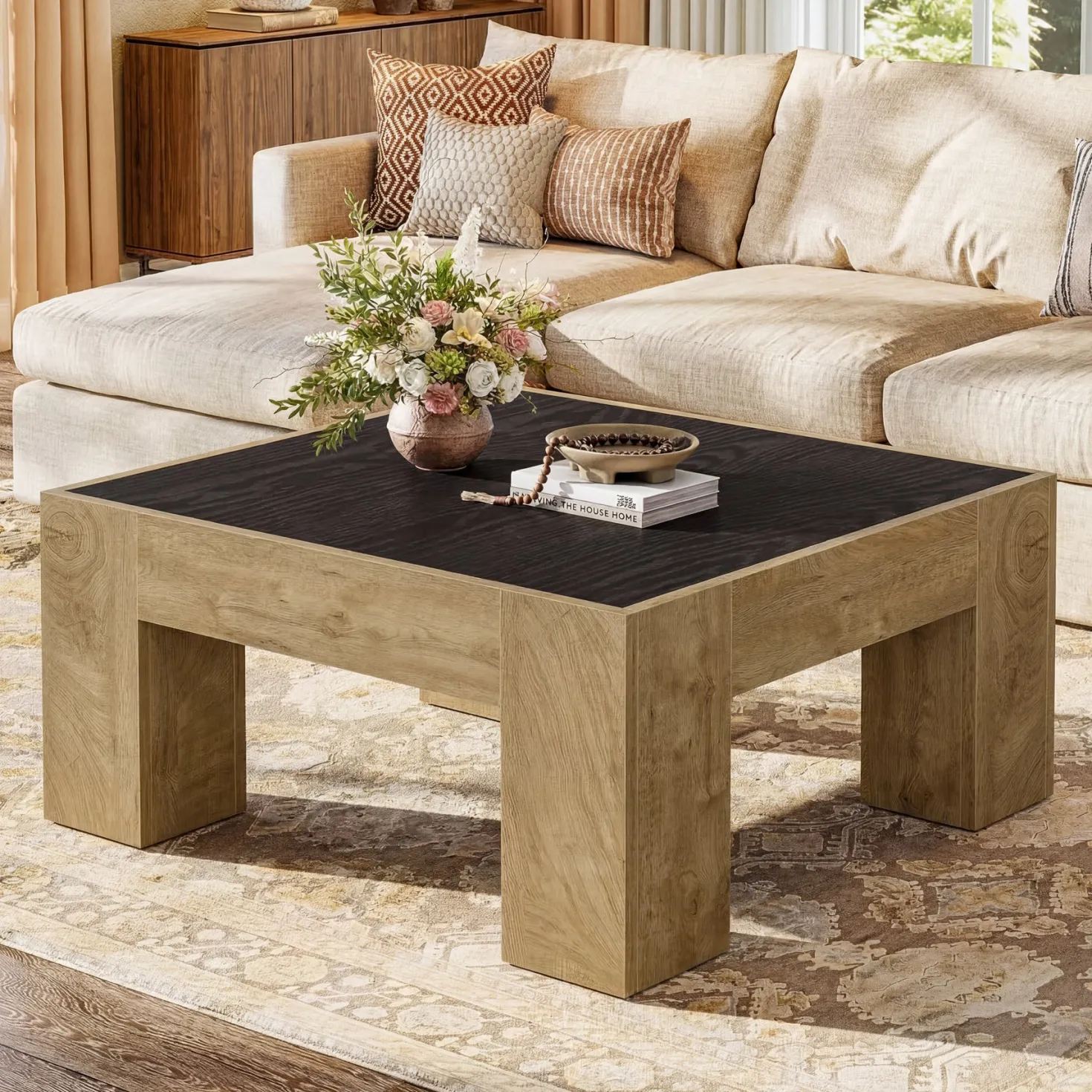 31.5" Square Coffee Tables, Farmhouse Center Table with Sturdy Legs