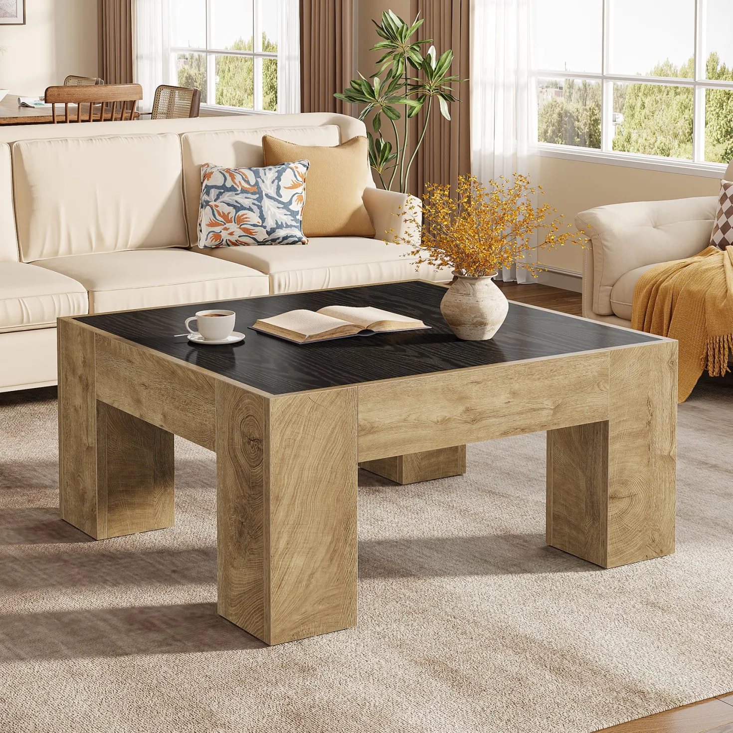 31.5" Square Coffee Tables, Farmhouse Center Table with Sturdy Legs
