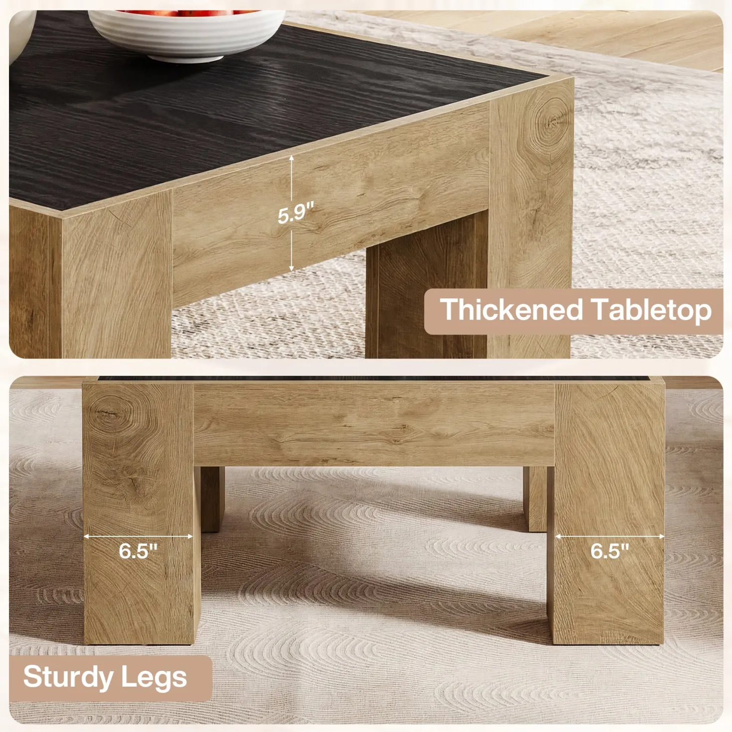 31.5" Square Coffee Tables, Farmhouse Center Table with Sturdy Legs
