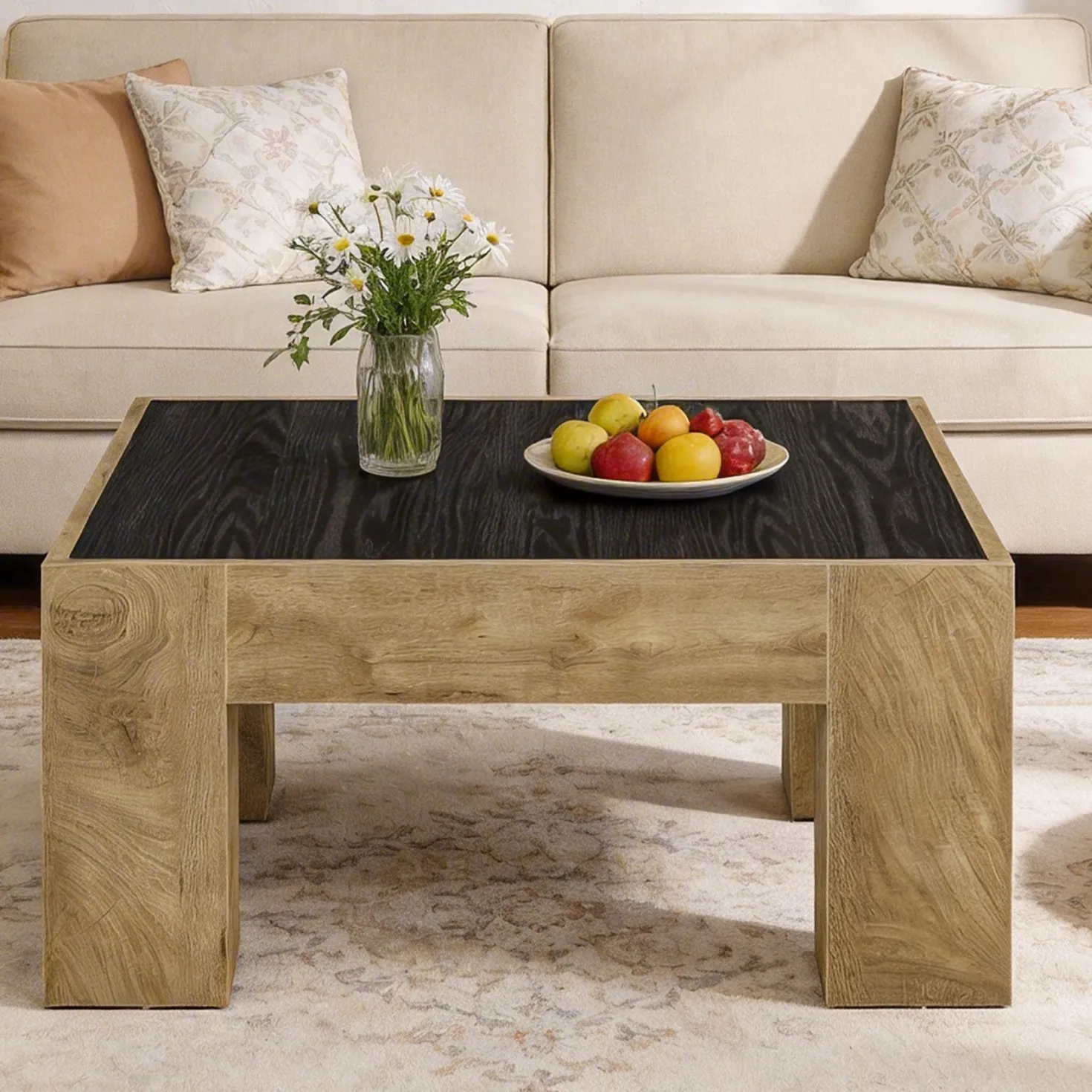 31.5" Square Coffee Tables, Farmhouse Center Table with Sturdy Legs