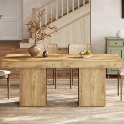 39" Square Dining Table, Farmhouse Kitchen Dinner Table with Sturdy Pedestal Base for 4