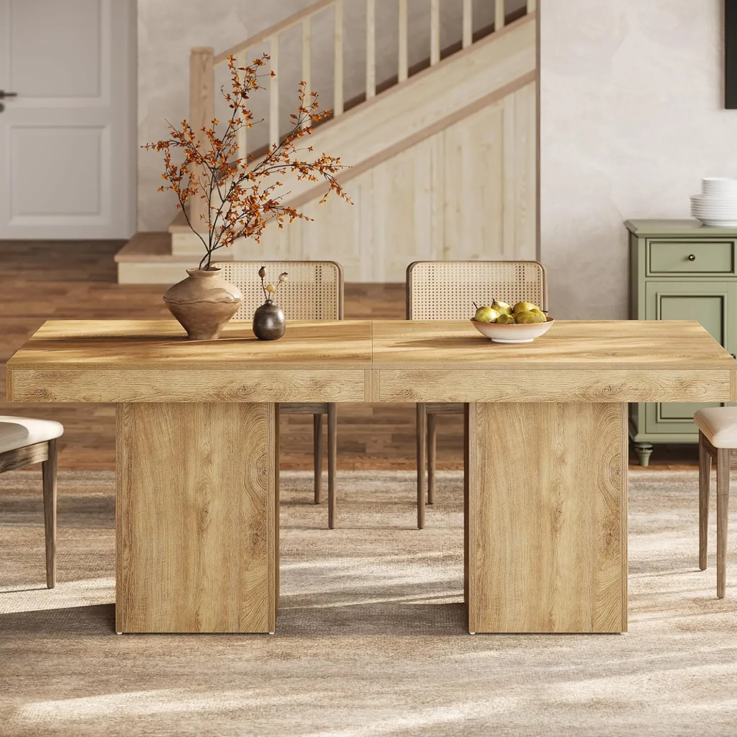 39" Square Dining Table, Farmhouse Kitchen Dinner Table with Sturdy Pedestal Base for 4