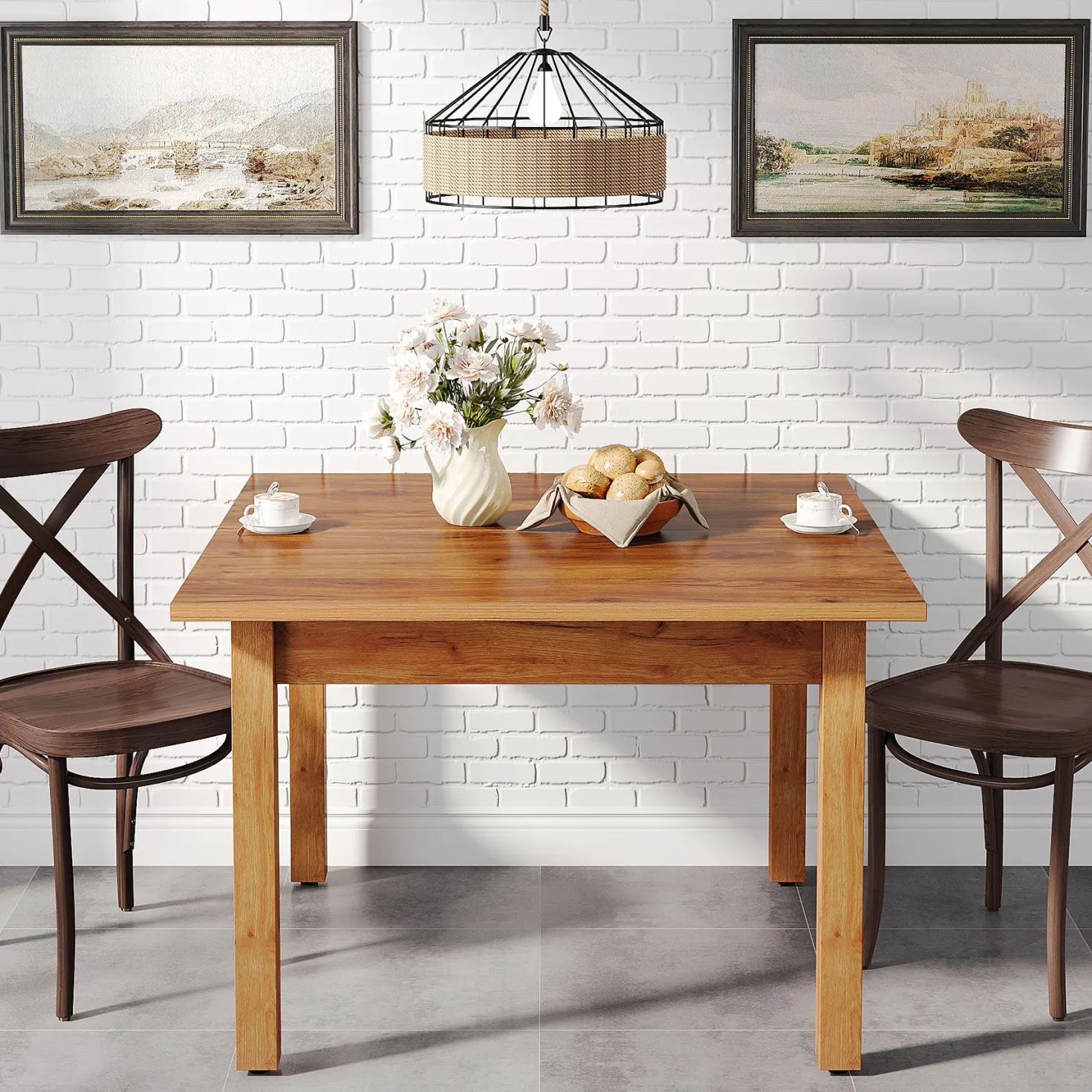 39.4" Square Dining Table Kitchen Table with Solid Wood Legs for 4