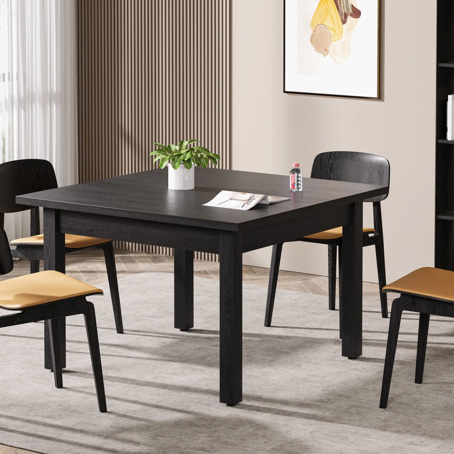 39.4" Square Dining Table Kitchen Table with Solid Wood Legs for 4