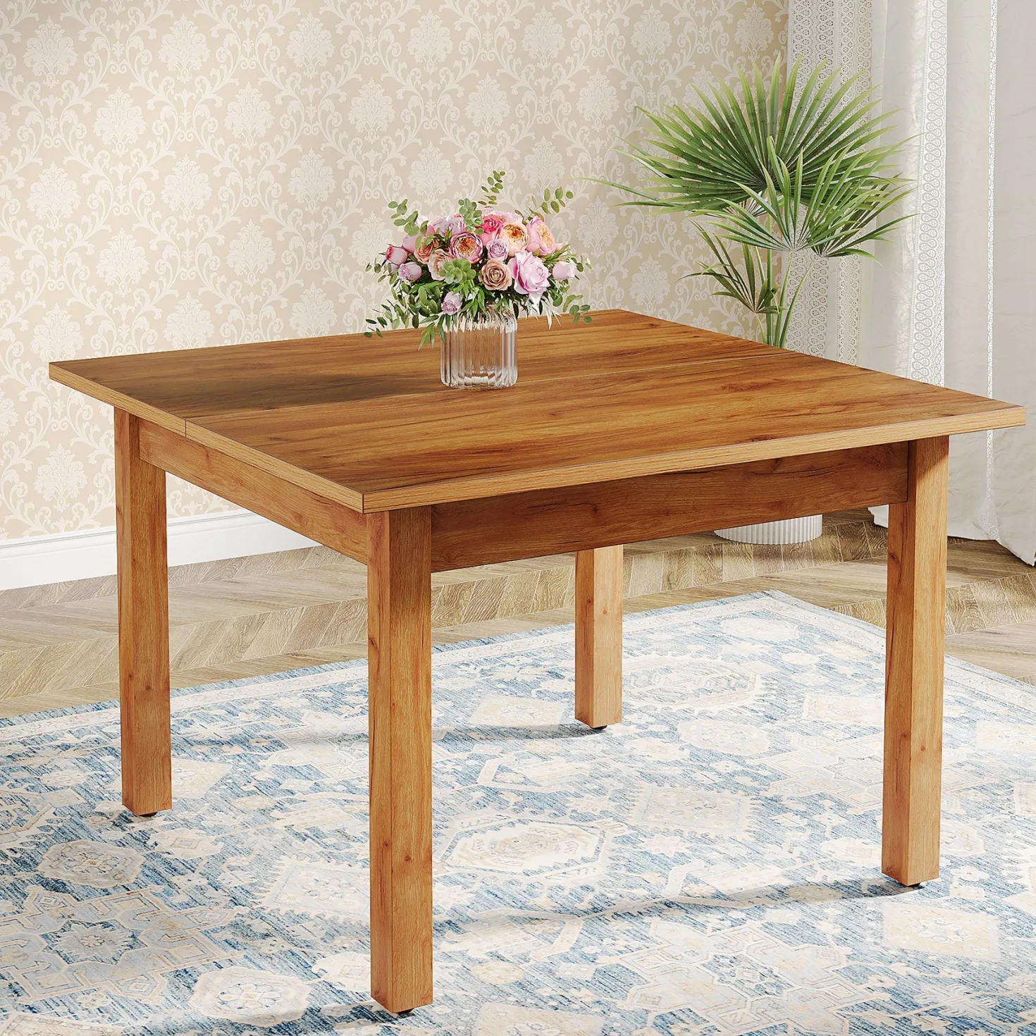 39.4" Square Dining Table Kitchen Table with Solid Wood Legs for 4