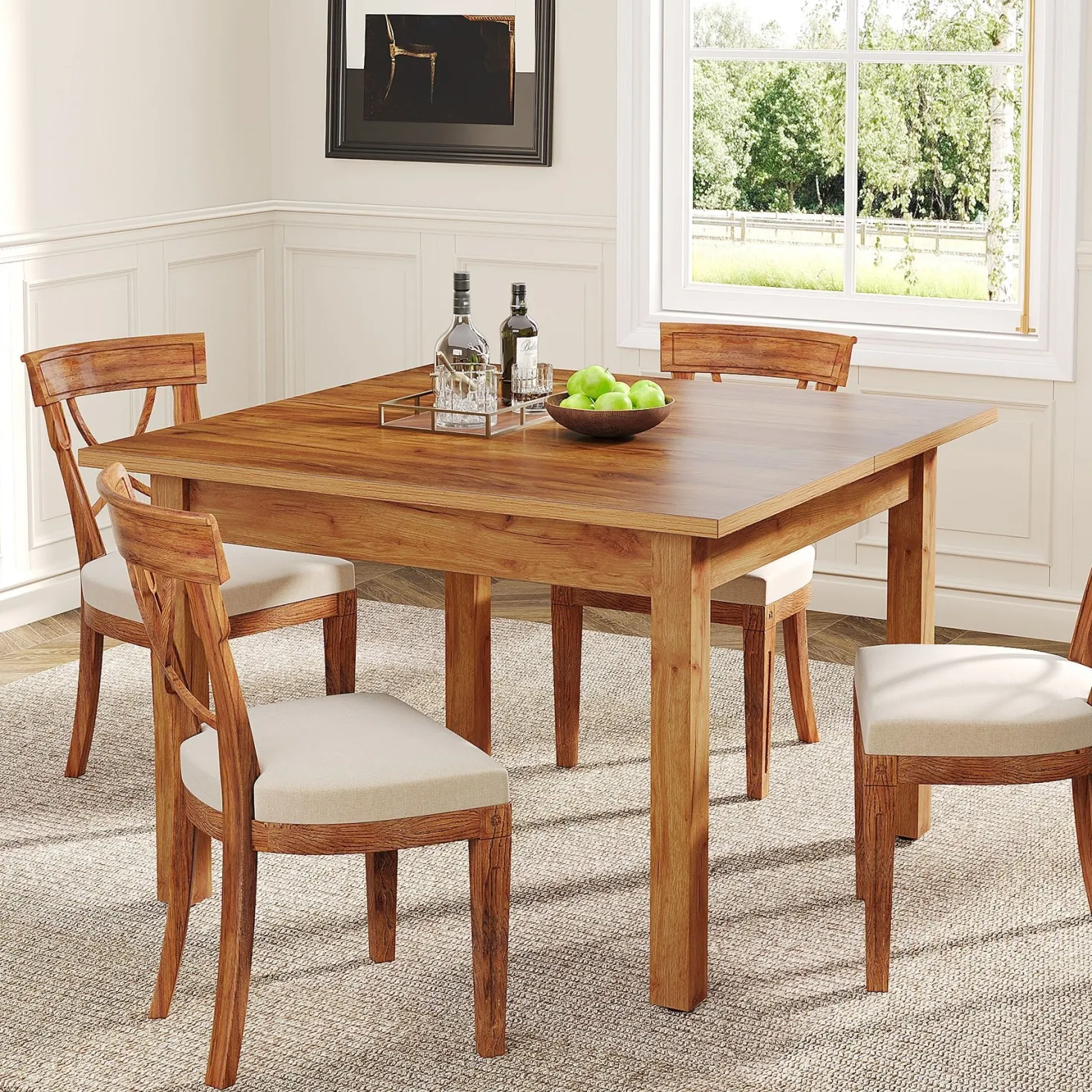 39.4" Square Dining Table Kitchen Table with Solid Wood Legs for 4