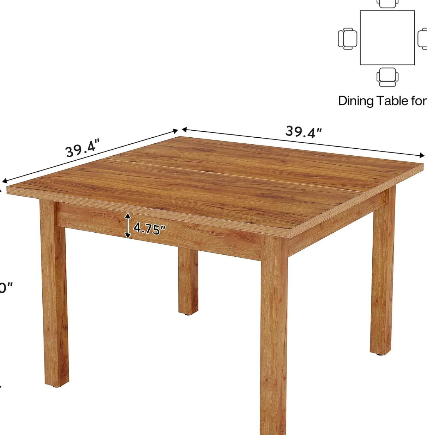 39.4" Square Dining Table Kitchen Table with Solid Wood Legs for 4