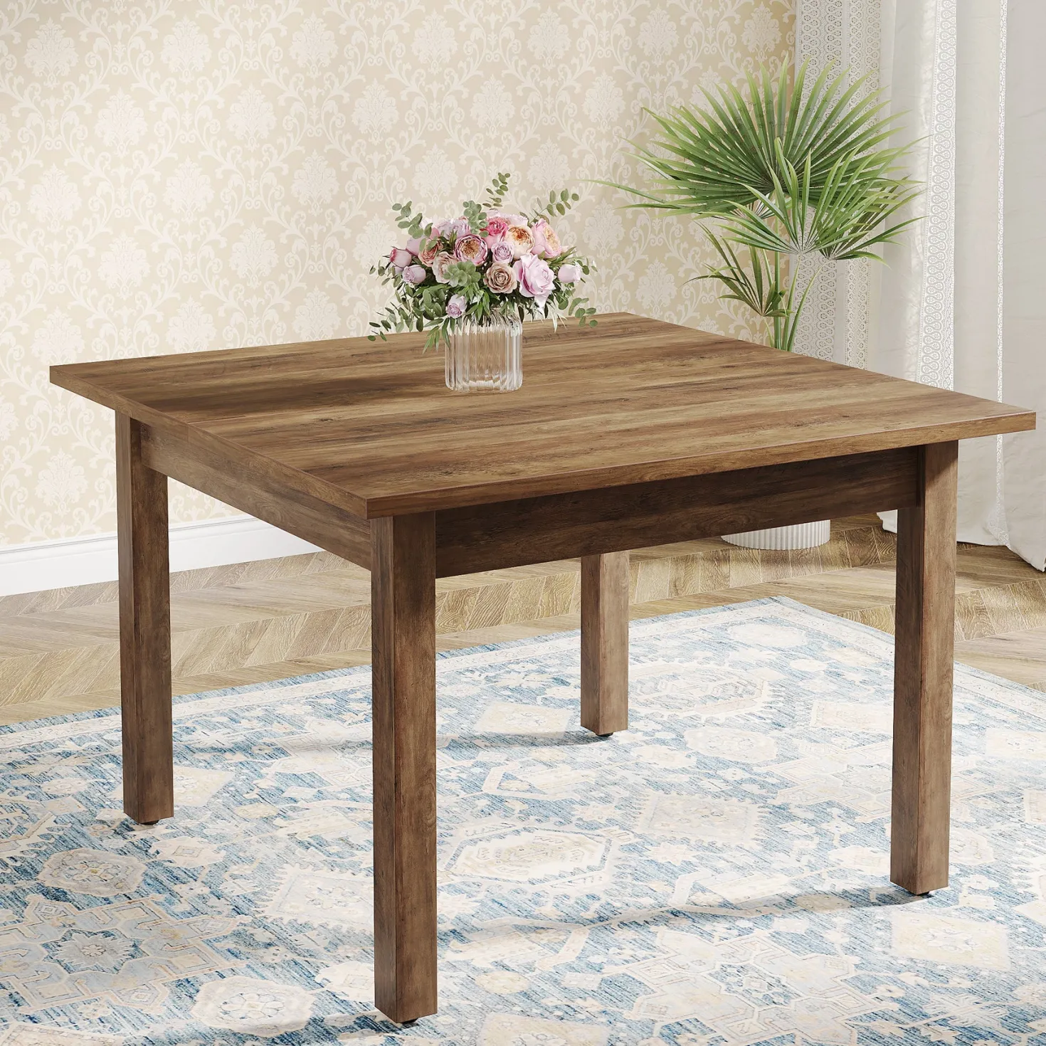 39.4" Square Dining Table Kitchen Table with Solid Wood Legs for 4