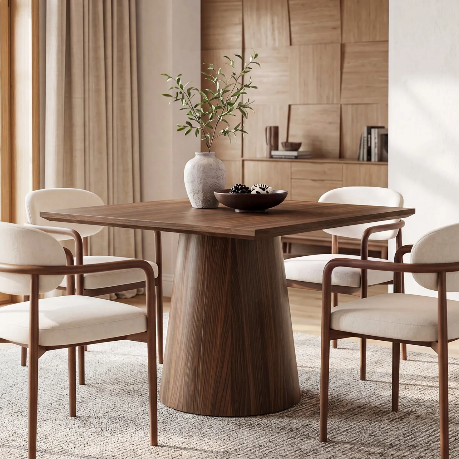 31.5" Square Dining Table, Mid-Century Modern Kitchen Table with Pedestal Base