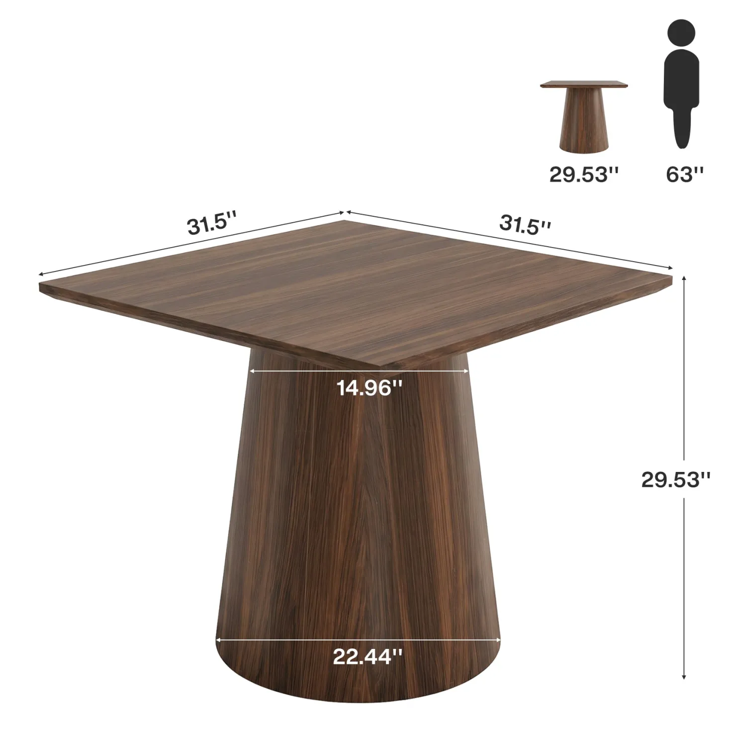 31.5" Square Dining Table, Mid-Century Modern Kitchen Table with Pedestal Base