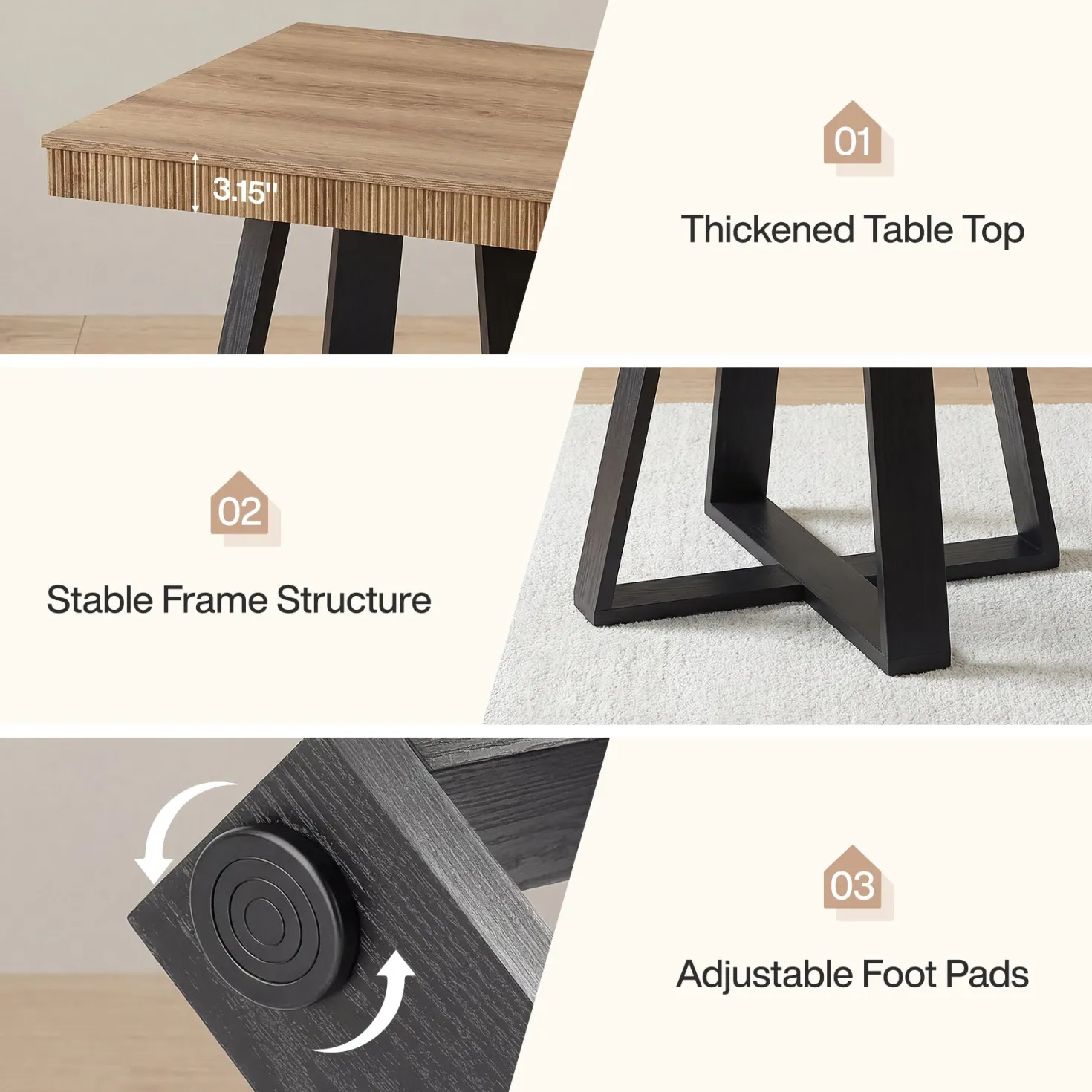 31.5" Square Dining Table, Small Kitchen Table with Fluted Edge for 4