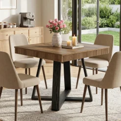 31.5" Square Dining Table, Small Kitchen Table with Fluted Edge for 4