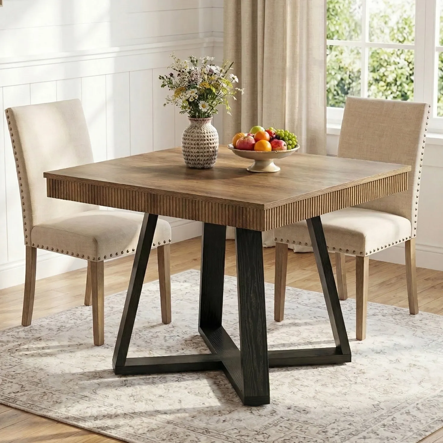 31.5" Square Dining Table, Small Kitchen Table with Fluted Edge for 4