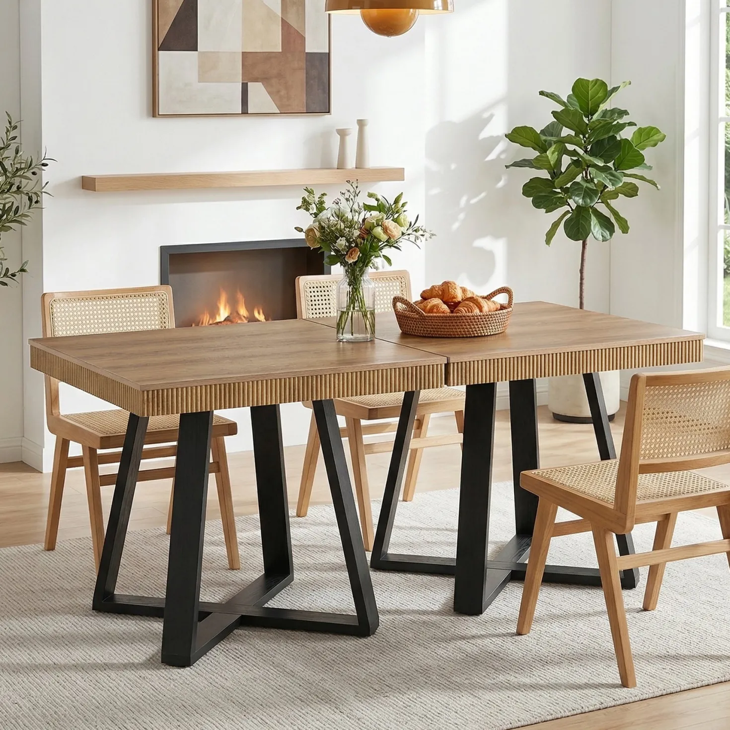 31.5" Square Dining Table, Small Kitchen Table with Fluted Edge for 4