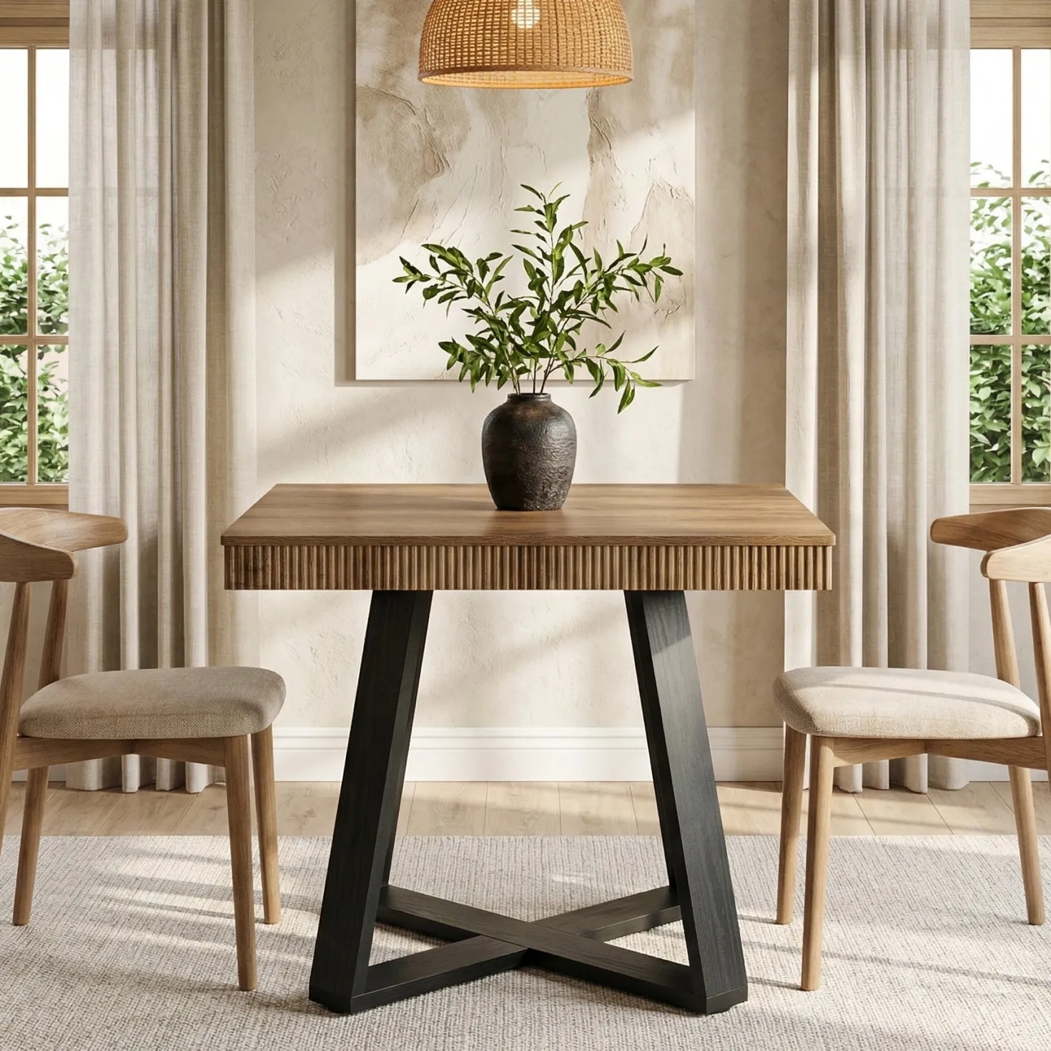 31.5" Square Dining Table, Small Kitchen Table with Fluted Edge for 4