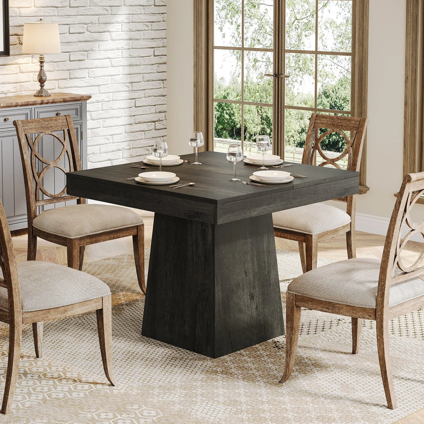 31.5" Square Dining Table, Small Farmhouse Kitchen Dinner Table for 4 People